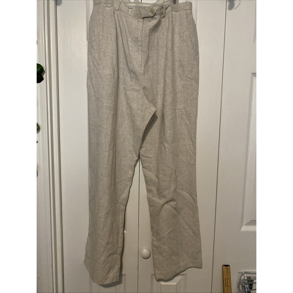 Sag Harbor Light Khaki Linen Blend Pants, Straight Leg, Size 14P